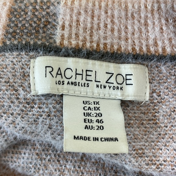 Rachel Zoe Womens Shacket Jacket Soft Eyelash Knit Blazer Plaid Neutral Blush 1X - Picture 3 of 9